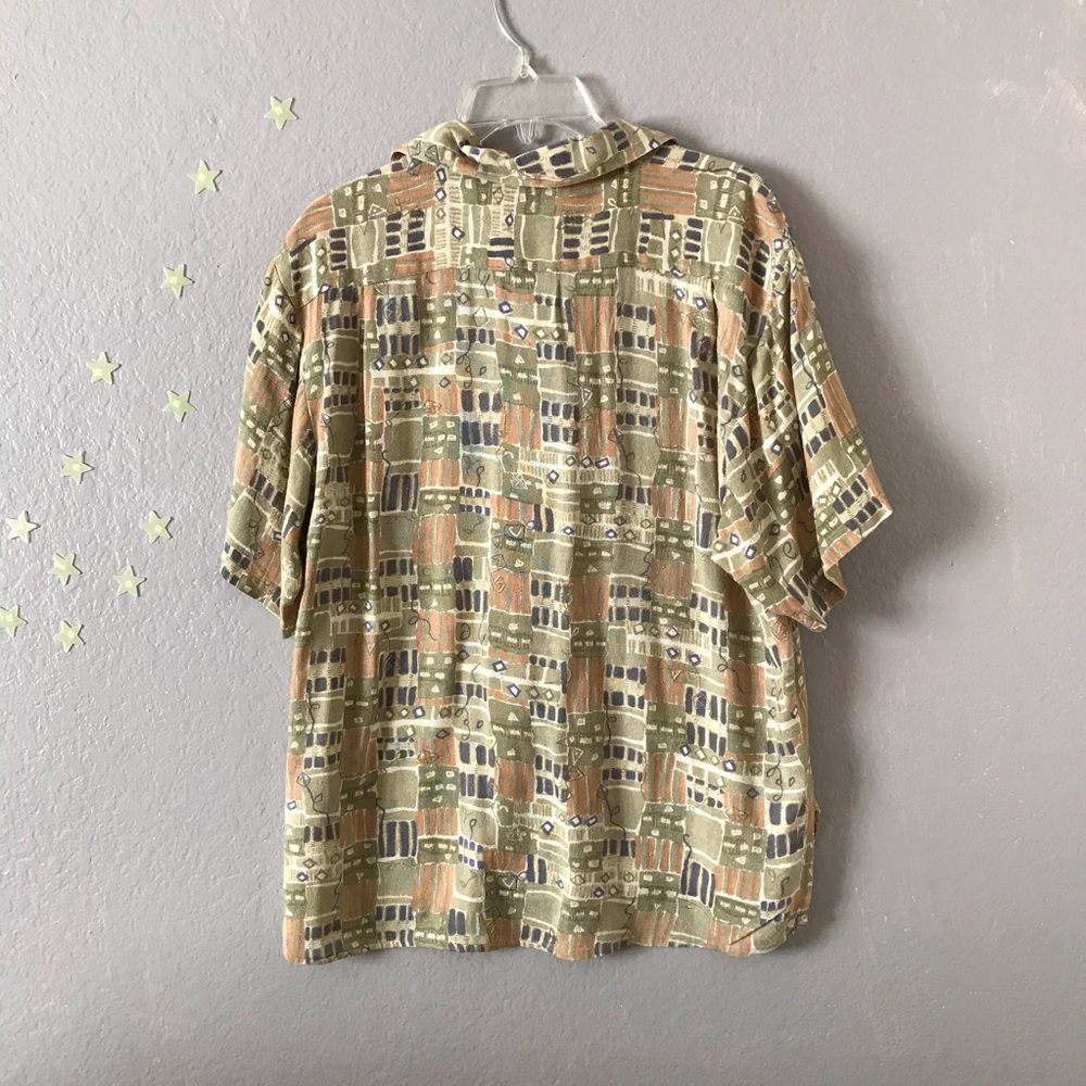 Vintage Pattern Square Print Short Sleeve Button … - image 2